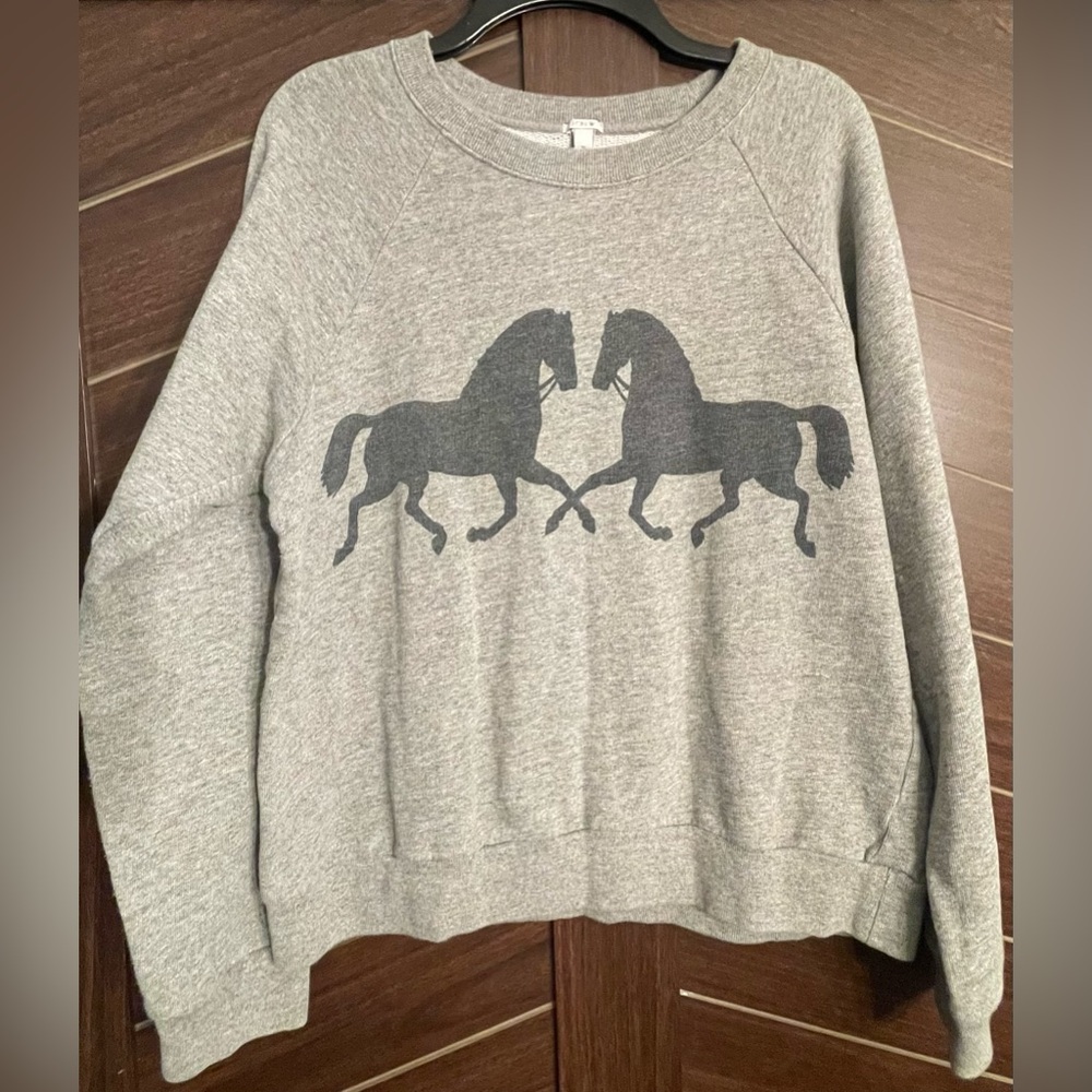 J.Crew women’s pullover size XL grey with horses silhouette